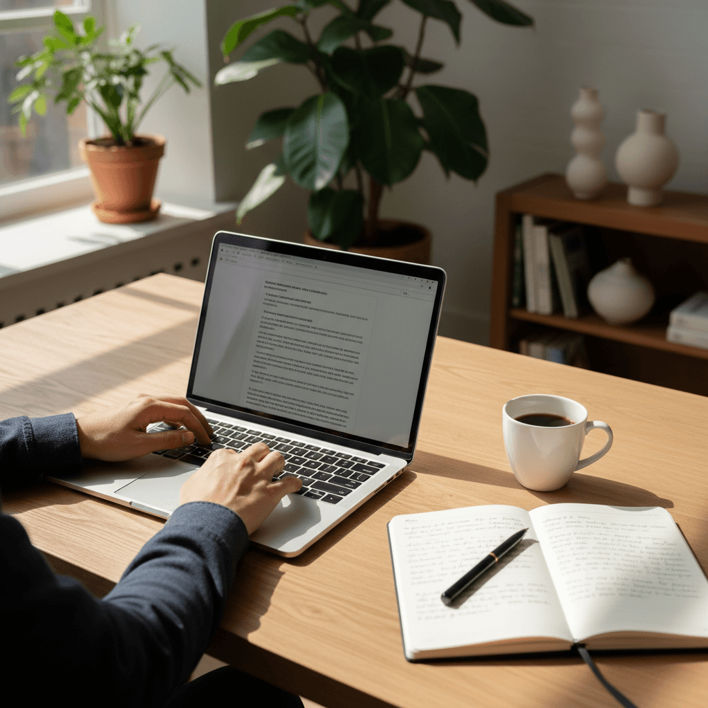 Rédactrice web professionnelle au travail dans son bureau à Saint-Jean-sur-Richelieu